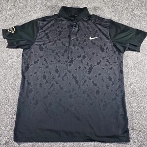 Nike Golf Polo Mens Large Black Grey Digital Camo Dri-FIT 725535-010 Mike's Logo